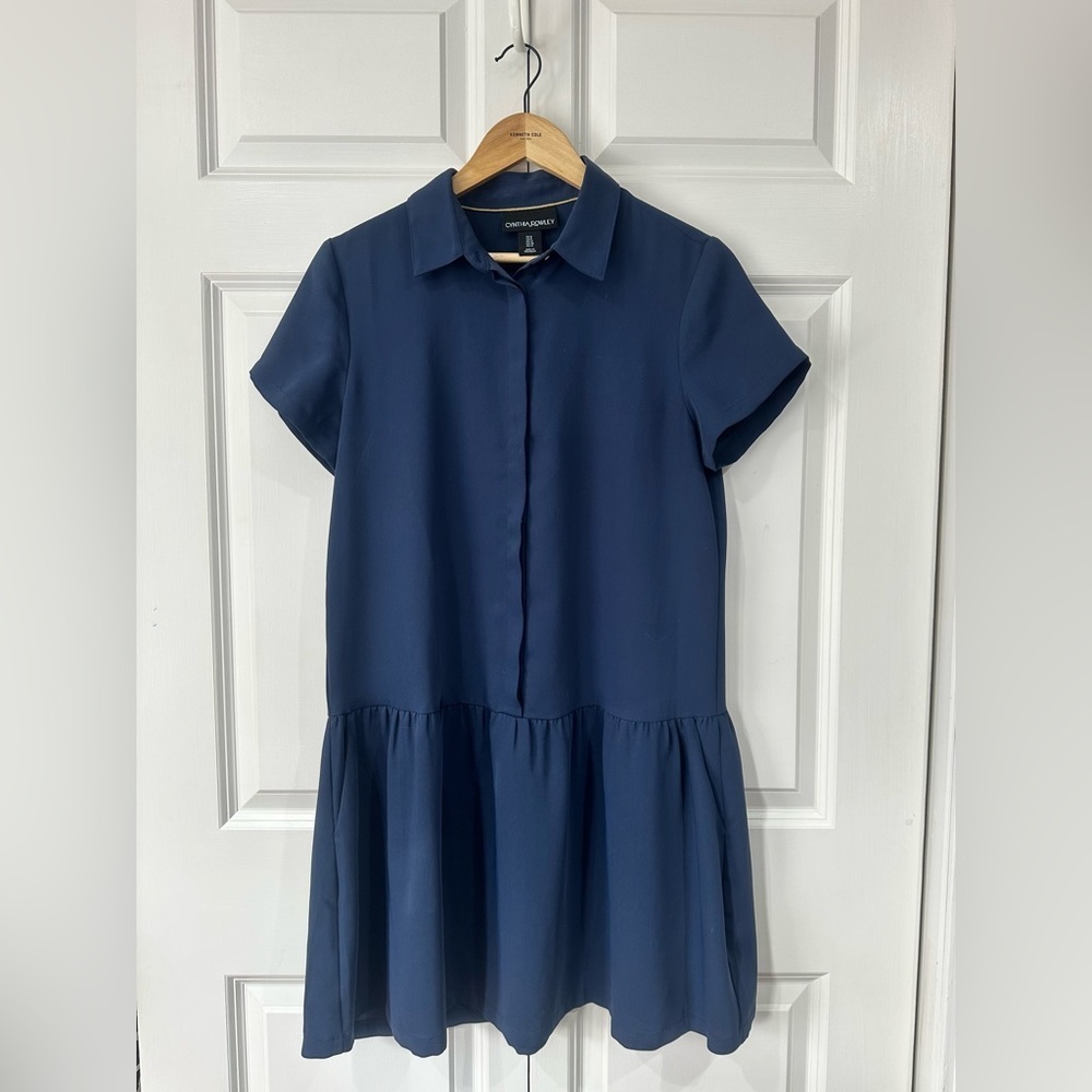 Cynthia Rowley Navy Short-Sleeve Collared Drop Waist Dress